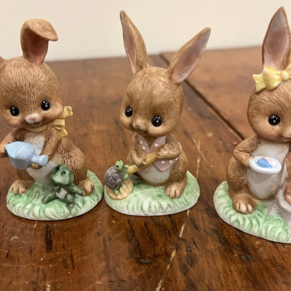 Vtg‎ 6 1980's Lefton Boy and Girl Bunnies Bunny Easter Eggs Figurines #05444